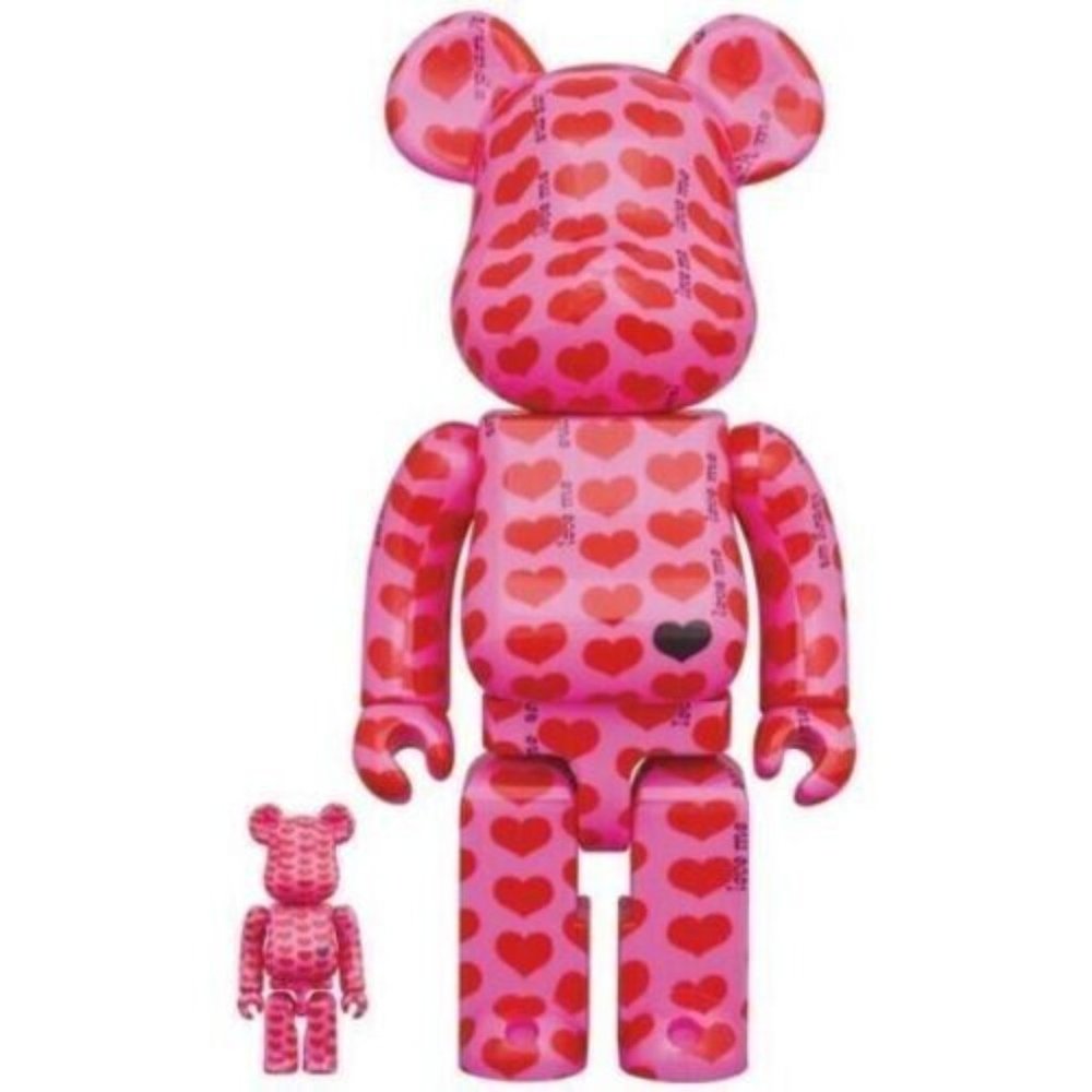 Medicom BE@RBRICK Pink Heart 100% 400% Bearbrick Pink Heart Hide  NIB